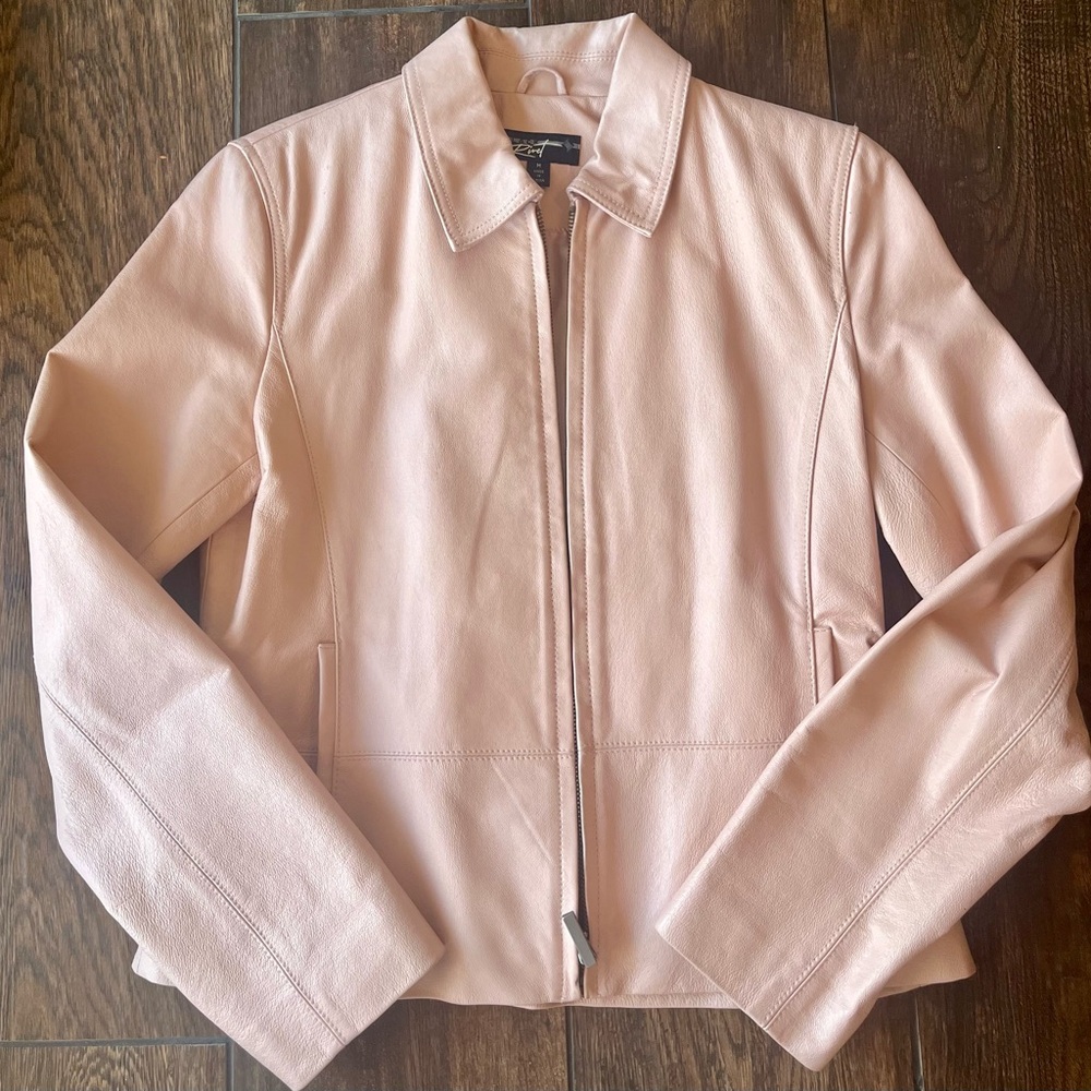 BLUSH PINK GENUINE LEATHER ZIP FRONT SPRING JACKET EDGY MOTORCYCLE BIKER